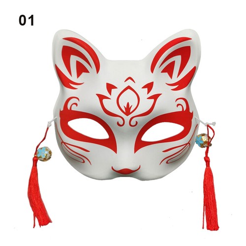 Maschera volpe anime mezza faccia maschera gatto maschera Kabuki Kitsune maschera cosplay costume - Foto 4 di 38