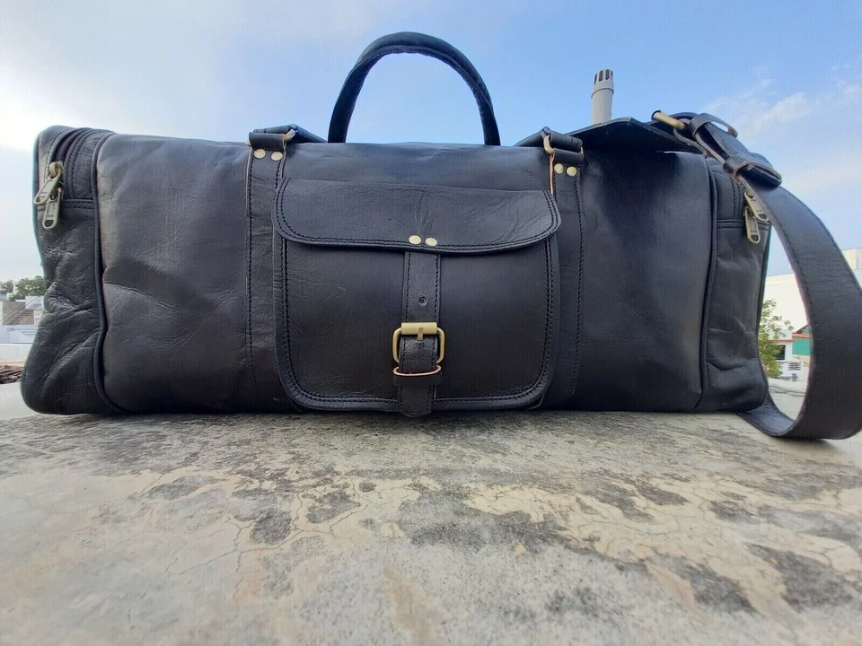 Bolso de Viaje Deportivo para Mujer Cuero Genuino 24" Lona Marrón Equipaje Gimnasio Durante la Noche Foto 3 de 4