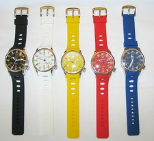 NEW GENEVA LARGE SILICONE INTERNATIONAL FLAGS BLACK,BLUE,WHITE,YELLOW,RED WATCH