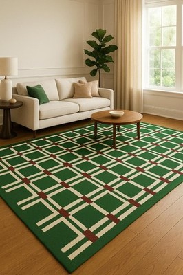 Grüner geometrischer handgetufteter Teppich - Moderner Wollteppich für Wohnzi...