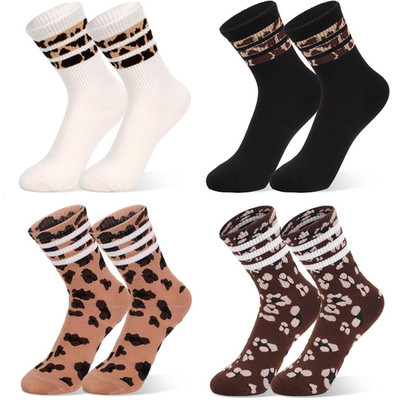4 Paar Leo Socken Damen Tennissocken Leopardenmuster Weiche Baumwollsocken Atmun