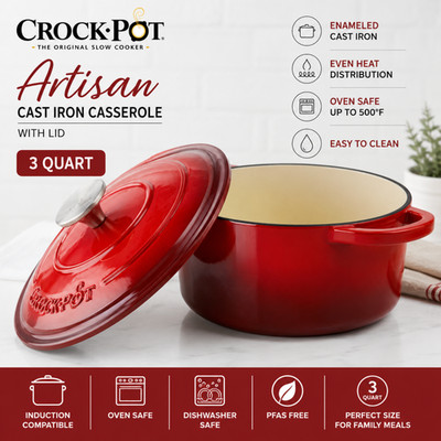 Crock-Pot Artisan 3Qt Enameled Cast Iron Casserole Dish w/ Lid Gradient Red