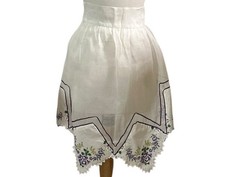 Vintage Organza Hostess Half Apron White Purple Floral Handkerchief Rick Rack