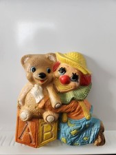 8" Vintage 1985 Frankies Designs Clown and Bear Wall Plaque