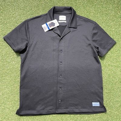 NWT Scotch & Soda Mens Large L Black Performance Stretch Button Up SS