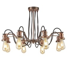 8 Lights Antique Copper Finish Ceiling Chandelier Light with Black Fabric Cable