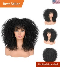 Luxurious 16-Inch Afro Curly Wig with Bangs - Effortless Glamour Awaits