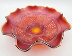 VTG Rainbow GRAPE & CABLE RUFFLED CARNIVAL GLASS BOWL Grannycore Fairycore Décor