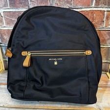 Michael Kors Navy Nylon Backpack Gold Hardware Leather Trim Travel Work