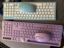 Wireless QWERTY Keyboard  Mouse Bundle, Plug  Play, Blue White Purple, English