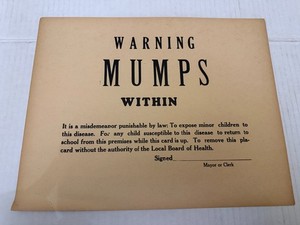 Old Vintage Warning Mumps Within Board Of Health Original Cardboard Sign