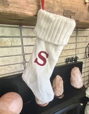Target Wondershop White Monogram Knit Christmas Stocking Initial S in Red Lined