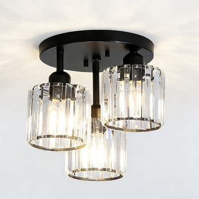 Black 3 Light Pendant Lights Crystal Shade Ceiling Chandelier Kitchen Fixture UL