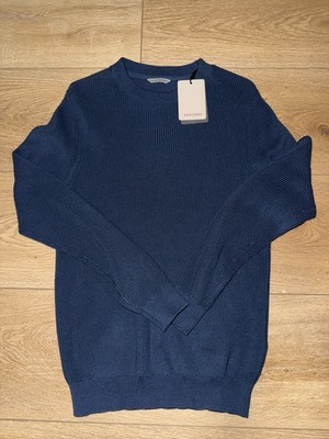 Dan John Men's Blue Rib-Knit Crew Neck Pullover Sweater Long Sleeve Size M