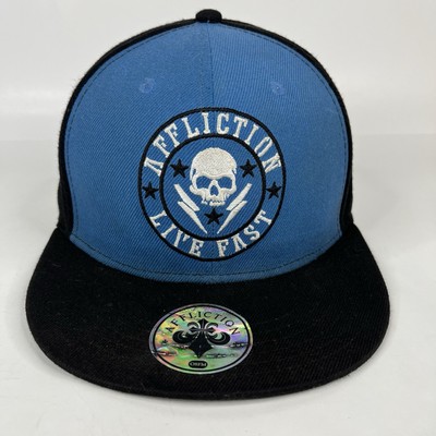 Affliction Hat Cap Snapback Blue Black Skull Live Fast Mens