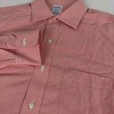 Brooks Brothers Regent Dress Shirt Mens 16-33 Orange, White Non-Iron 100 Cotton
