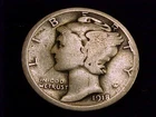 1918-D  Mercury Dime, nearly Good grade