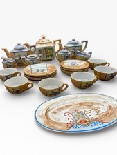 Vintage Japanese Lusterware Child's Tea Set, Hand Painted Folk Art, 28 Pieces