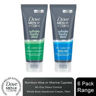 Dove Men+Care Bambus Aloe oder Marine Zypresse Ganzkörper Deodorant Creme 75ml, 6er Pack