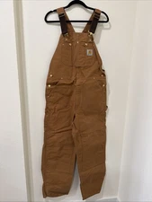 Carhartt Duck Bib Overalls R01 BRN Brown Cotton Workwear Mens 36x32 Double Knee