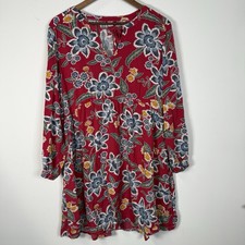 Women’s Old Navy Dress Peasant Boho Vacation Floral Leaves Tassles Size Large