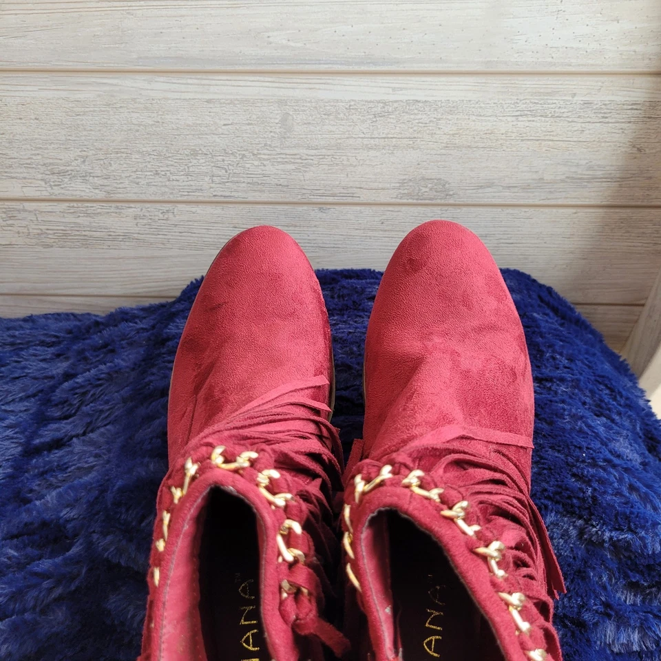 Liliana Women’s Red Fringe Boots Western Cowgirl Style Size 10 Boho Festival - Image 3 of 4