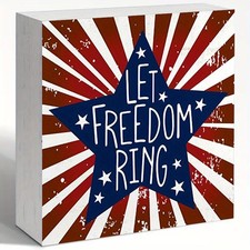 2D"Let Freedom Ring"4Th of July Patriotic Wooden Box Sign Independence Day Decor