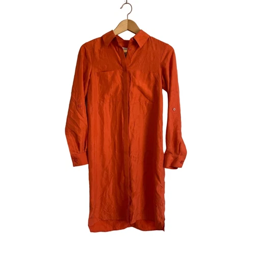 Abito Michael Kors nuovo arancione seta bottoni lunghezza ginocchio colletto taglia XS