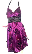 TRIXXI,cocktail/party,purple satin,zS,feathers,purple velvet,backless,UNIQUE