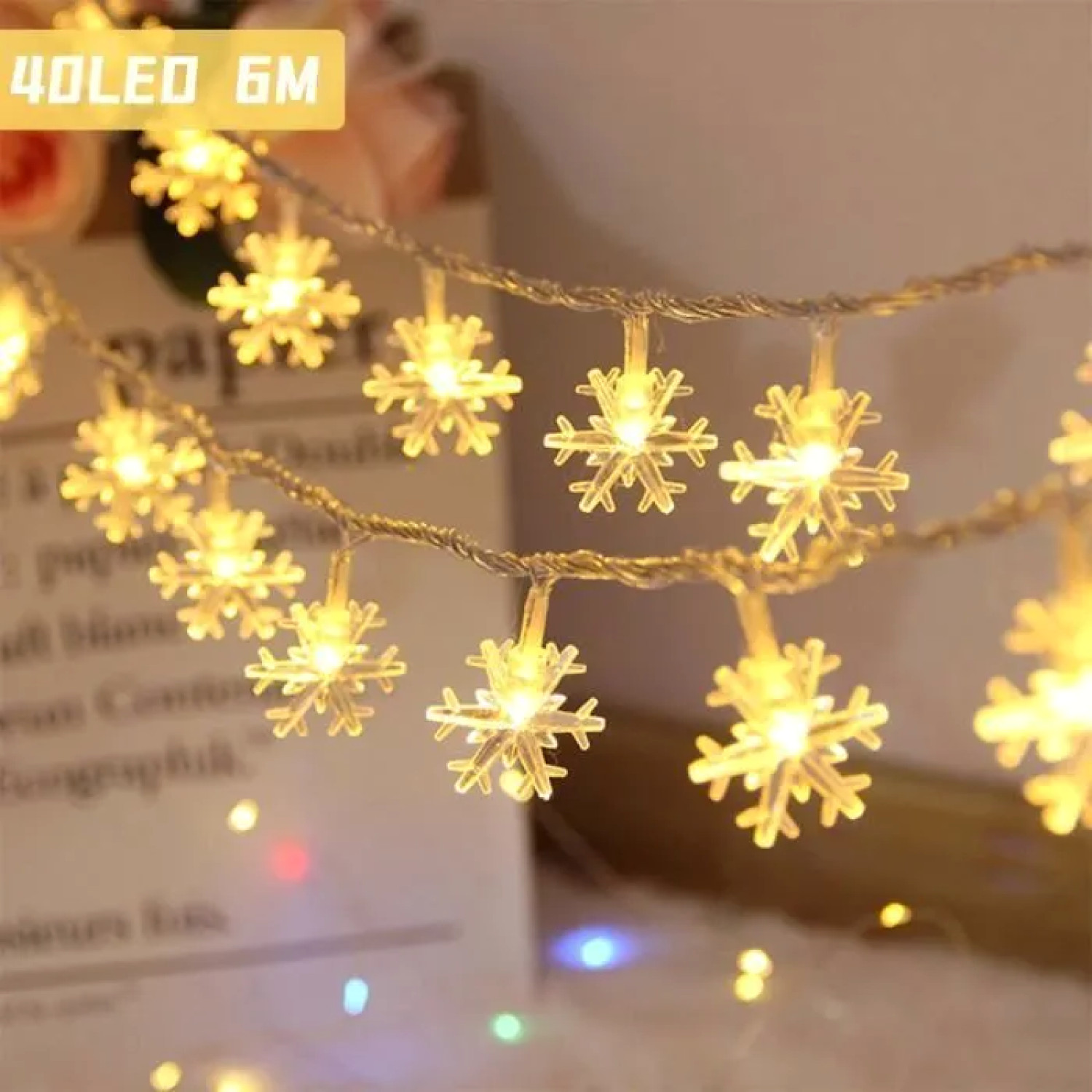 Guirlande lumineuse Noël flocon pour illuminer votre salon en hiver