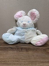Vintage Fisher Price Stuffed Rattle Plush Baby Puffalump Mouse 1988 Blue Flaws