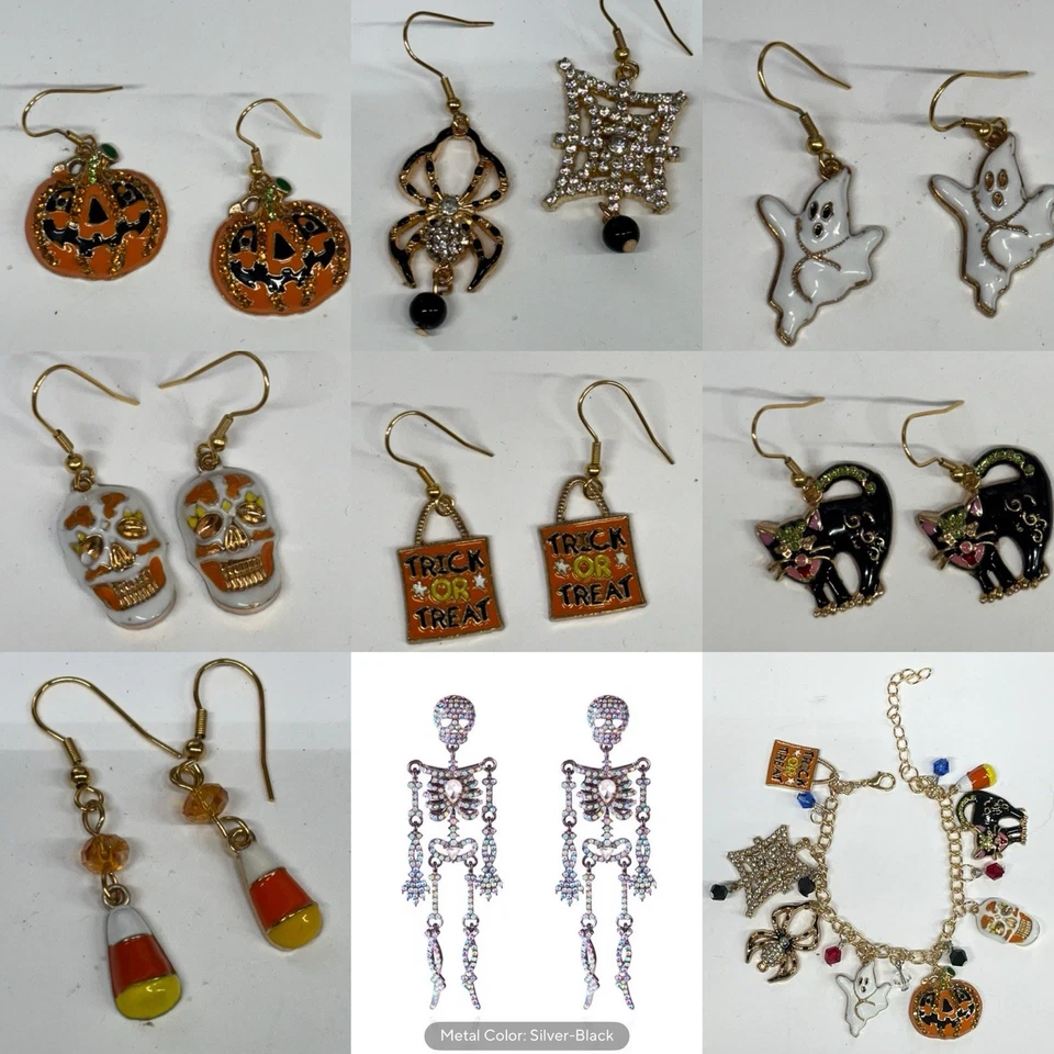 PENDIENTES Calavera Miedo Gótico Halloween Ganchos Oro Joyería Quirúrgica NUEVO Foto 2 de 2