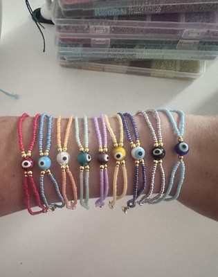 Handgefertigtes Evil Eye Armband Rocailles Schmuck Echtglas Nazar verstellbar