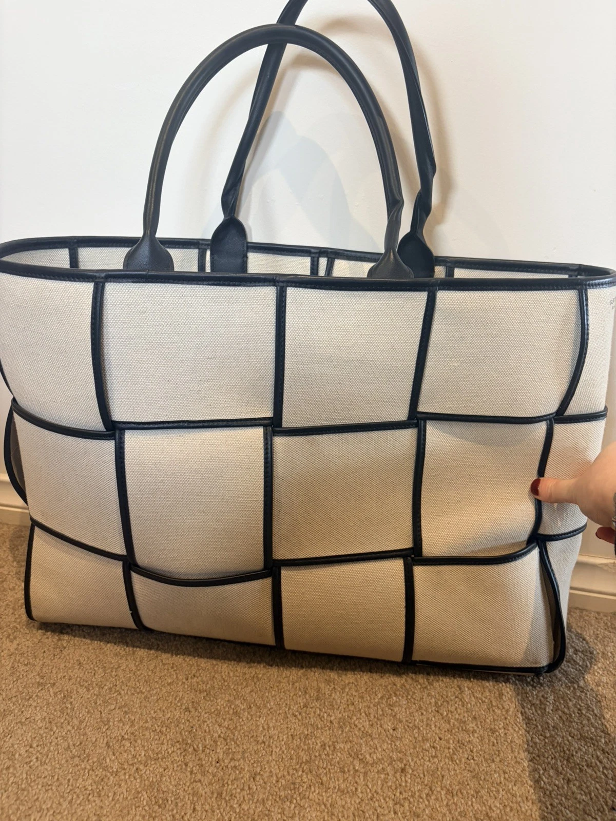 Bottega Veneta Large Arco Tote Maxi Intrecciato Canvas Leather Natural