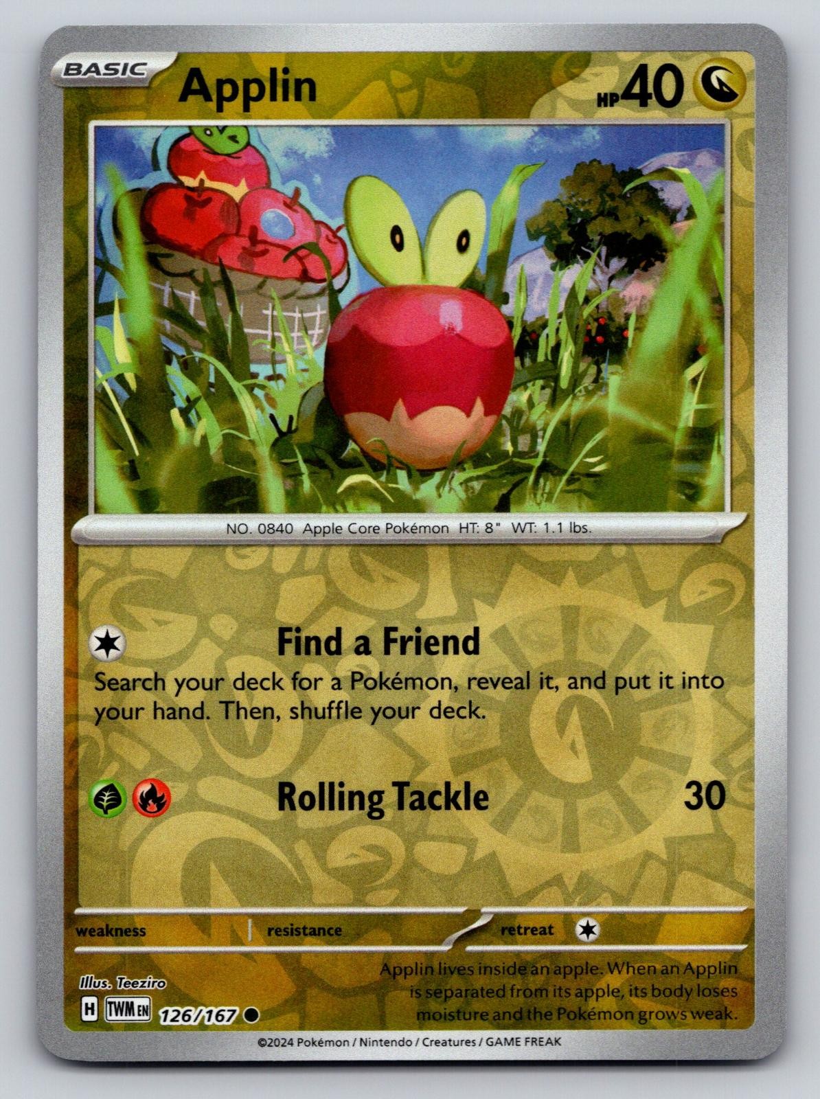Applin 126/167 Common Twilight Masquerade Pokemon Reverse Holo Near Mint