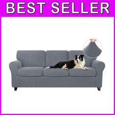Elegant 3-Seater Couch Protector in Light Grey - Soft Stretch Spandex Fabric