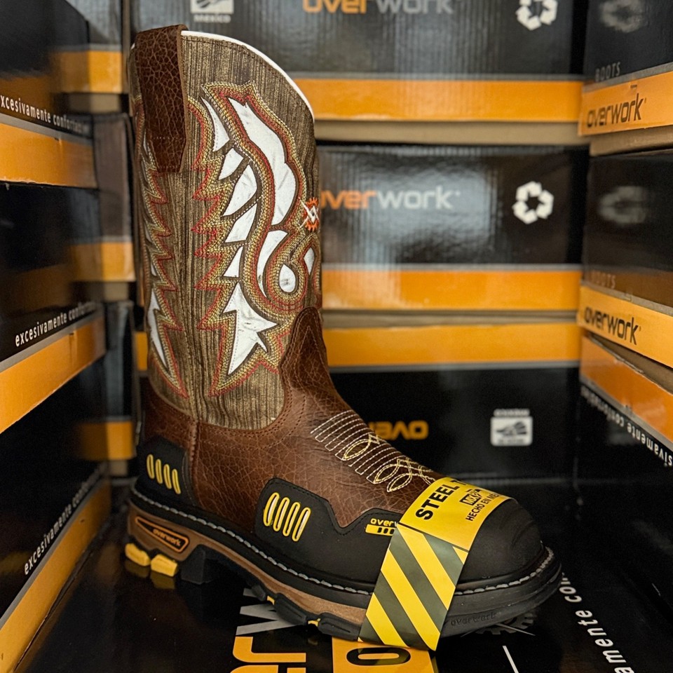 MENS STEEL TOE WORK BOOTS WITH SQUARE TOE WESTERN RANCH HEAVY DUTY CAFE ...