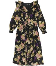 Ralph Lauren Womens Georgette, Belted Ruffled Dress, black, 4