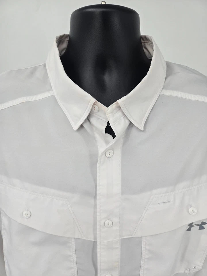 Camisa Under Armour Sun 2XL Blanca Ventilada Protección Solar Mecha Humedad Pesca Hombres Foto 3 de 4