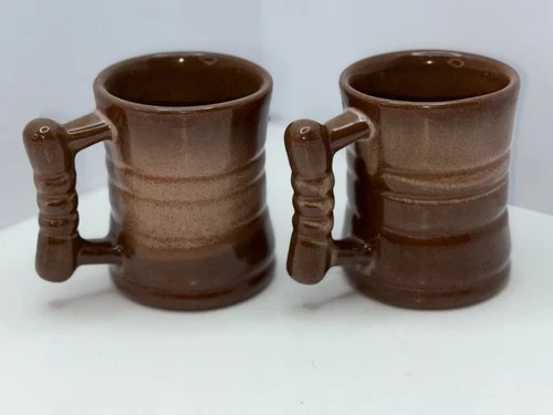 Vintage Set of 2 Frankoma Plainsman Brown C3 Coffee Tea Cups Mugs