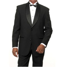 Men's Two Button Shawl Lapel 2 Piece Tuxedo Suit T822 Black Size 36R - 56L
