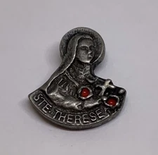Vtg Ste St Saint Therese Of Lisieux Catholic Religious Pewter Lapel Pin (143)