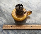 Vintage Amber Glass Oil Lamp Made In Hong Kong Base Only Fruit Motif On Base — photo 10