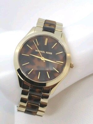 Michael Kors Runway MK4284 Women's Goldtone Slim Runway Watch New Battery 