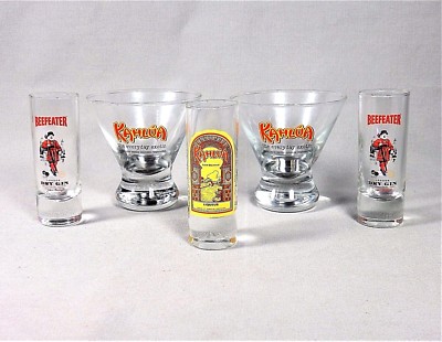 Set of 2 Kahlua Exotic Cocktail & Beefeater  Shot Glass Glassware Tiki Bar Home