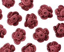 12 pcs- Small Vintage Red Rose Braided Loop Flowers- Millinery- Crafts- NOS