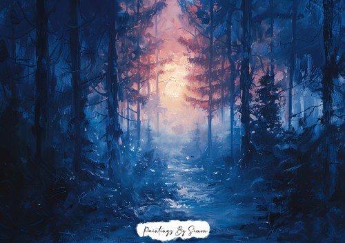 Mystical Forest Twilight Oil Painting Print 5"x7" on Matte Paper - 第 3/6 張圖片