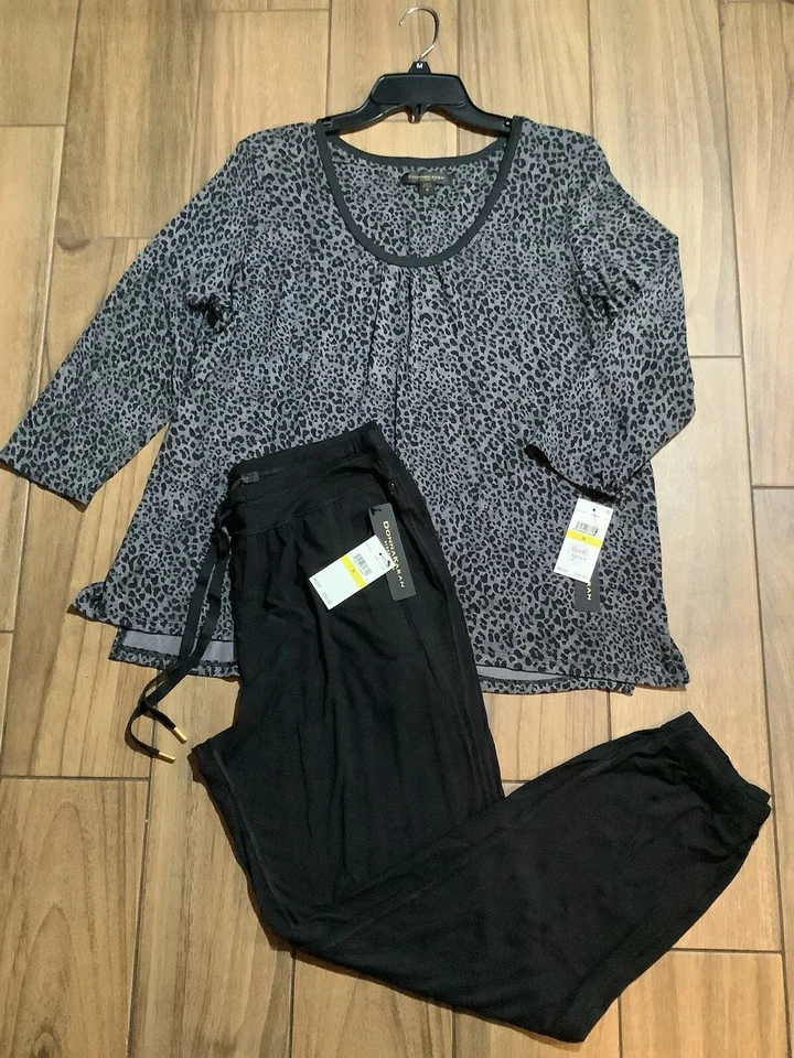 Donna Karan Ropa de Dormir Conjunto de Salón Talla Mediana Modal Tejido Gris Negro Estampado Animal Foto 2 de 4