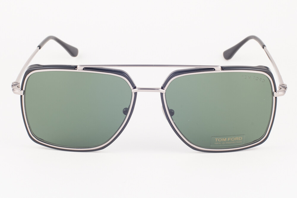 Tom Ford Lionel Unisex Square Sunglasses - Black Frames with Green