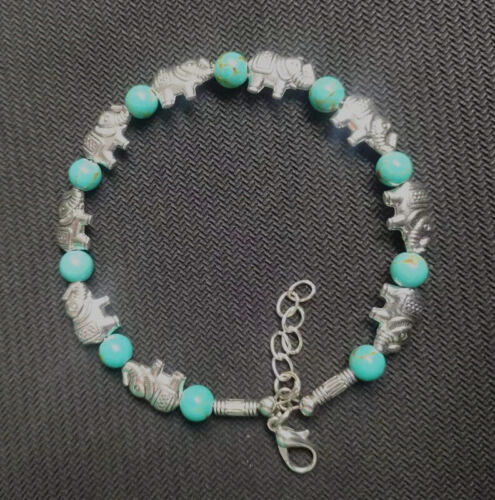 Jewelry Bracelet Tibetan Silver Elephant Ladies Green Turquoise Stone Bangle